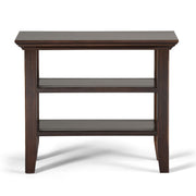 Handcrafted Acadian narrow side table by Simpli-Home featuring a natural wood finish and minimalist design.