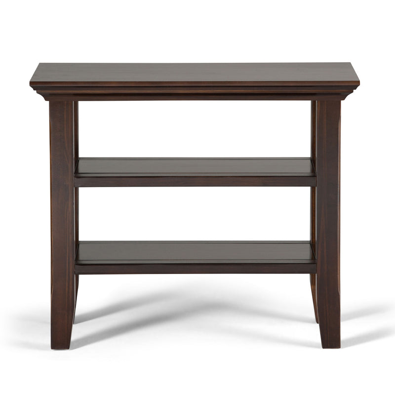 Handcrafted Acadian narrow side table by Simpli-Home featuring a natural wood finish and minimalist design.