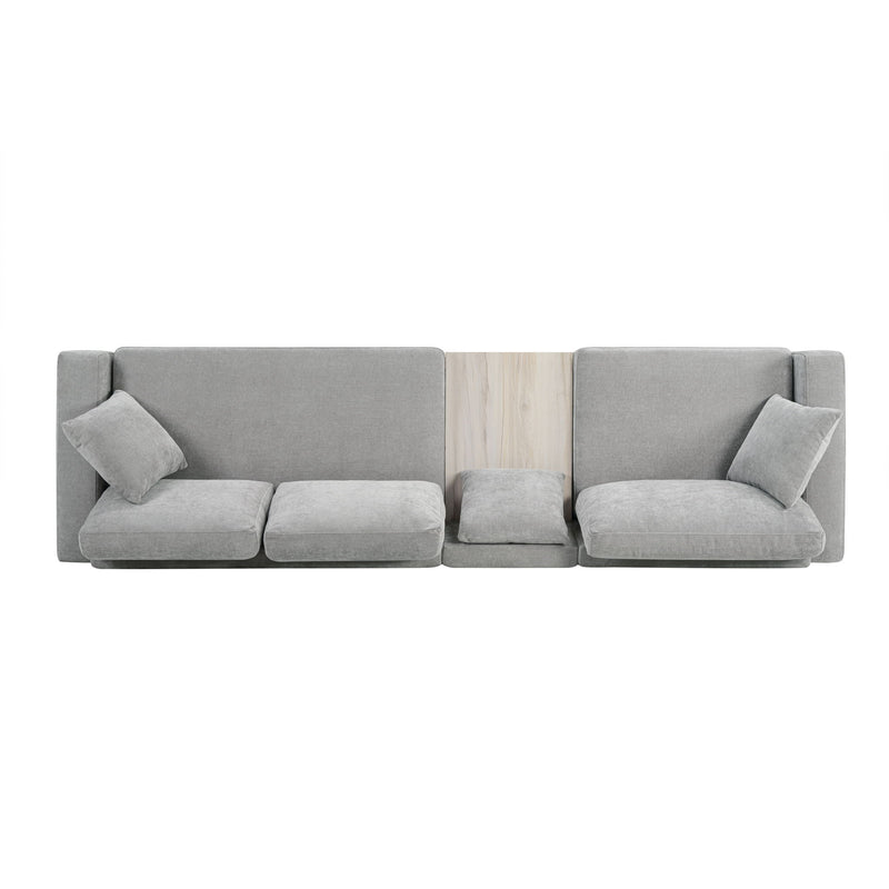 Noble House modular sofa couch with storage armrest and center console, stationary design in a modern living room setting.