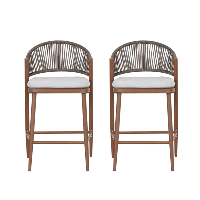 Outdoor 26" Counter Height Metal Frame Counter Stools With Scallop Shaped Backrest & Water Resistant Cushions - R&R Furniture Gallery (Fountain Valley, CA)