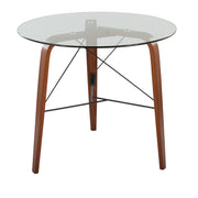 Lumi Source Trilogy contemporary round dinette table with sleek wooden surface and metal base, ideal for modern dining spaces.