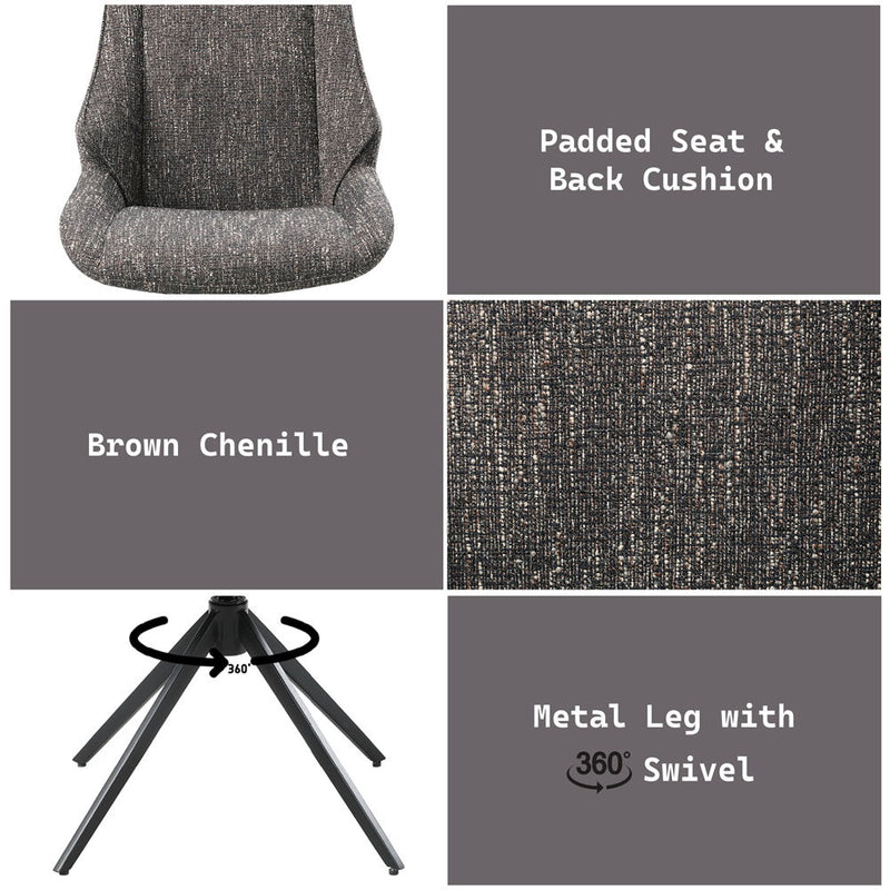 Malika - Side Chair With Swivel (Set of 2) - Brown Chenille - R&R Furniture Gallery (Fountain Valley, CA)
