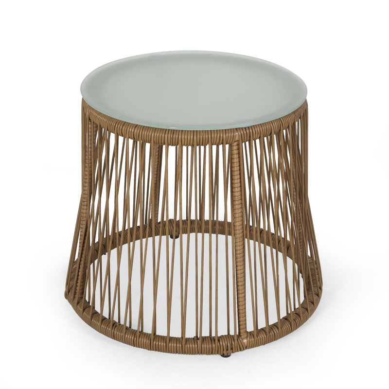 Conversation Set With Tempered Glass Table Top - Light Brown - R&R Furniture Gallery (Fountain Valley, CA)