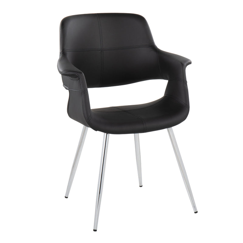 Set of two Lumi Source vintage flair Art Deco accent chairs with chrome legs in yellow, black, blue, or cream upholstery.
