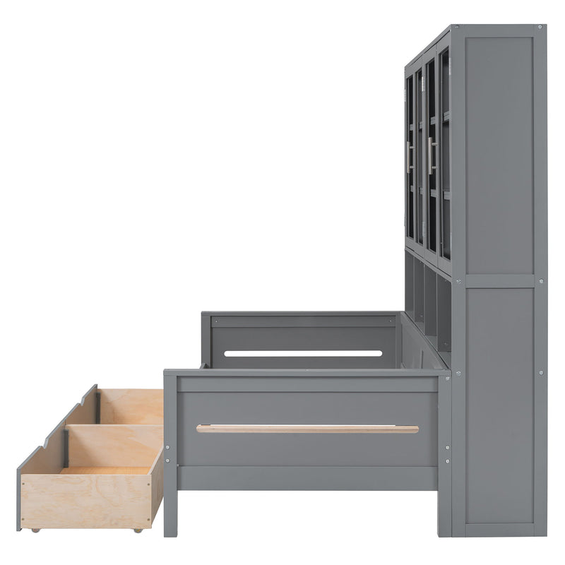 Daybed With Glass Door Storage Cabinets, Built In LED Lighting And Shelves - R&R Furniture Gallery (Fountain Valley, CA)