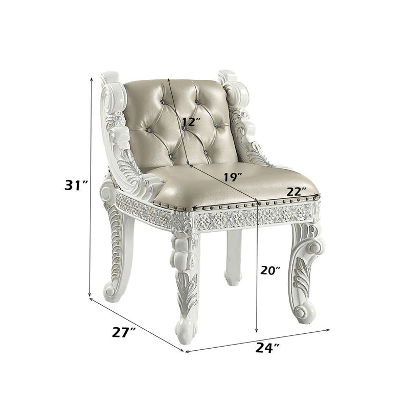 Vanaheim - Vanity Stool - Beige Synthetic Leather & Antique White - R&R Furniture Gallery (Fountain Valley, CA)