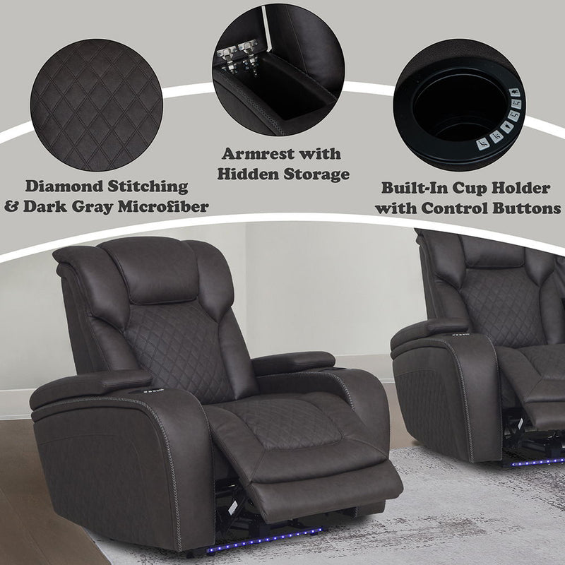 Wendell - Power Motion Recliner With Storage, USB & LED - Dark Gray