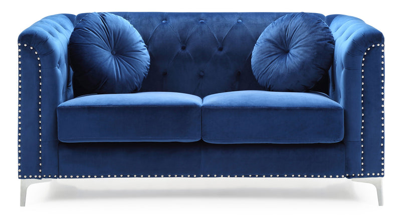 Glory Furniture stylish sloped arm loveseat in a cozy living room setting, featuring plush cushions and modern design.