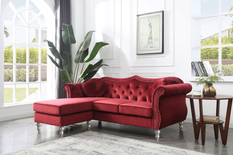 Glory Furniture Hollywood sofa chaise stationary sectional with plush fabric, modern design, and spacious seating.