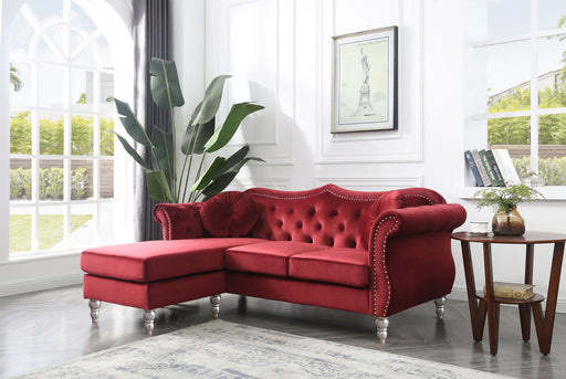 Glory Furniture Hollywood sofa chaise stationary sectional with plush fabric, modern design, and spacious seating.