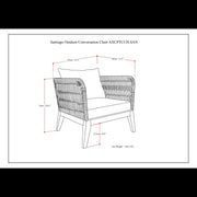 Simpli-Home Santiago outdoor conversation arm chair in slate gray with cushioned seating for patio or garden use.