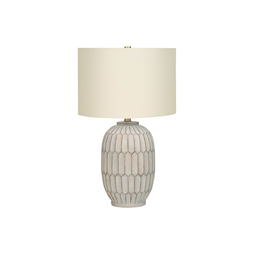 Cream transitional 8th Street table lamp with a sleek design, perfect for ambient lighting in living spaces.
