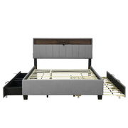 Upholstered Platform Bed With Storage Headboard, Trundle & 2 Drawers And A Set Of Sockets & USB Ports - R&R Furniture Gallery (Fountain Valley, CA)