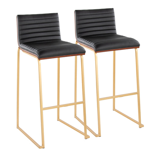 Pair of Lumi Source Mason Mara contemporary fixed-height barstools with sleek design and wooden legs, set of two.