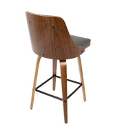Pair of Lumi Source Gianna mid-century modern counter stools with sleek wooden seats and metal legs, set of two.