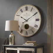 Uttermost Harrison Gray wall clock with a modern round design and sleek gray finish, suitable for contemporary home decor.