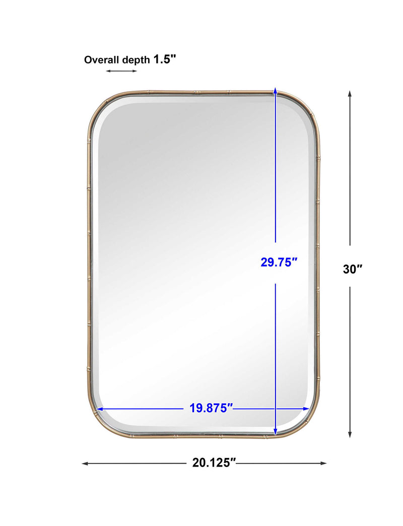 Gold Malay vanity mirror by Uttermost featuring a sleek, round design with a polished gold frame.