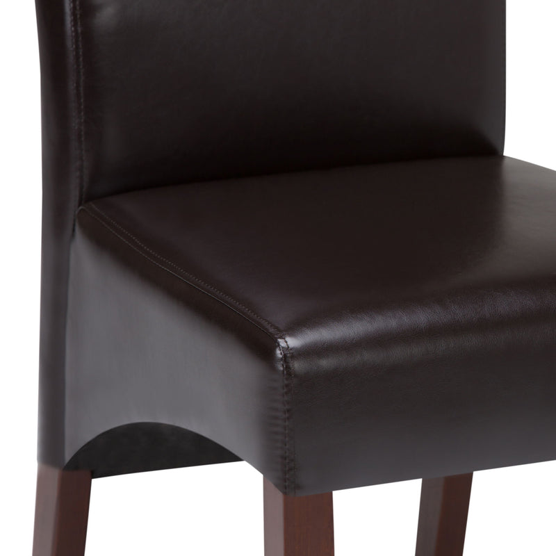 Set of two Avalon Deluxe Parson dining chairs by Simpli-Home with upholstered seats and wooden legs, ideal for modern dining rooms.