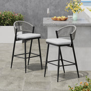 Outdoor Bar Height Metal Frame Counter Stools With Scallop Shaped Backrest & Water Resistant Cushions - R&R Furniture Gallery (Fountain Valley, CA)