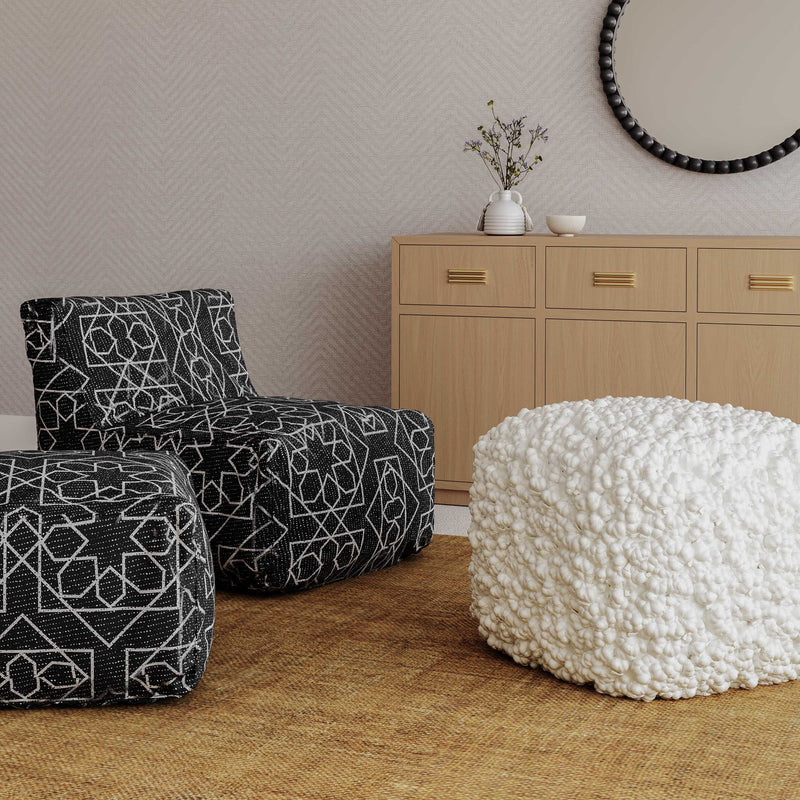 Cathy - Woven Pouf - Cream - R&R Furniture Gallery (Fountain Valley, CA)