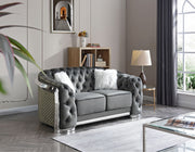 Glory Furniture stationary loveseat with flared arms, upholstered in neutral fabric, showing plush seating and stylish design.