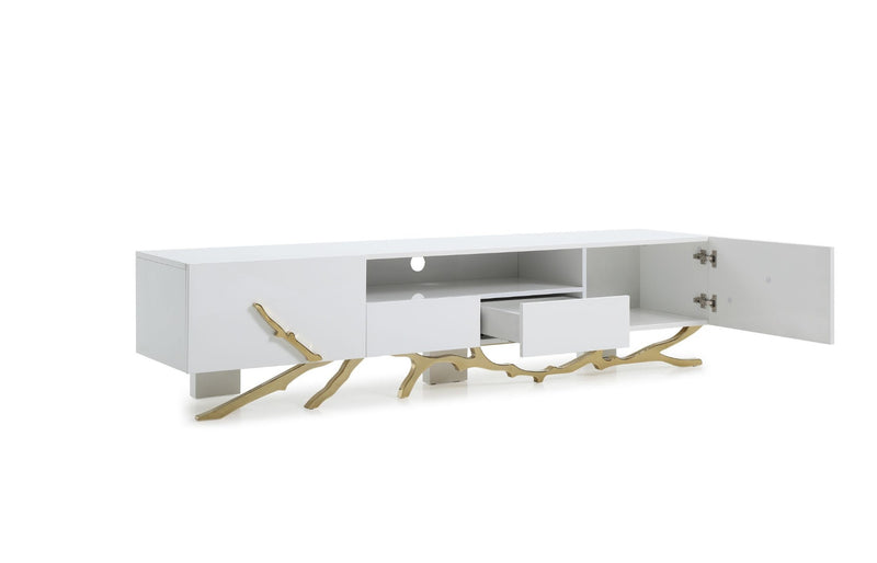 Legend - 87"-Wide Modern White Gold TV Stand