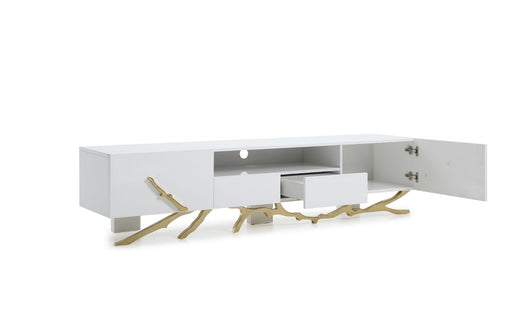Legend - 87"-Wide Modern White Gold TV Stand