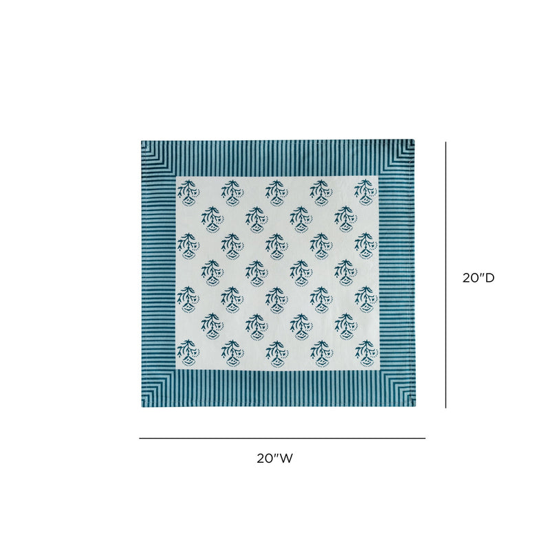 Crissy - Cotton Canvas Printed Napkins (Set of 4) - Blue Vintage Floral