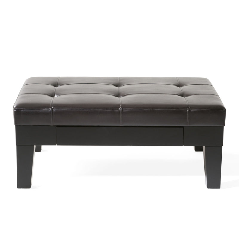 Chatham - Ottoman With Drawer Leather Storage Solution - Dark Coffee - R&R Furniture Gallery (Fountain Valley, CA)