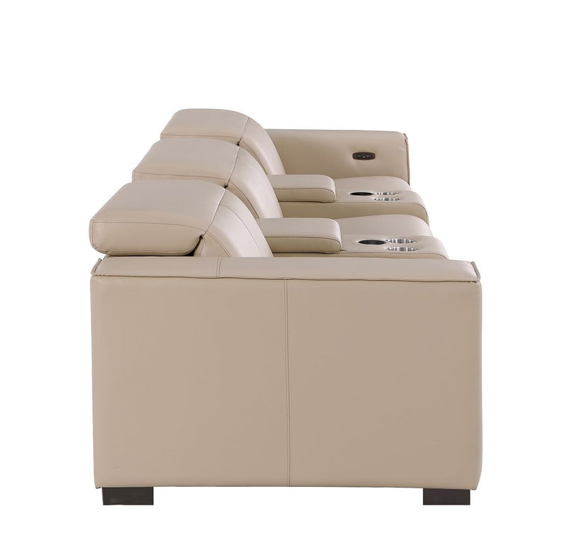 1208 - Leather Sofa With 3 Power Recliners And Two Storage Consoles