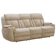 Parker Living Dalton power reclining 3-piece sofa set with plush cushions and dark leather upholstery in a modern living room.