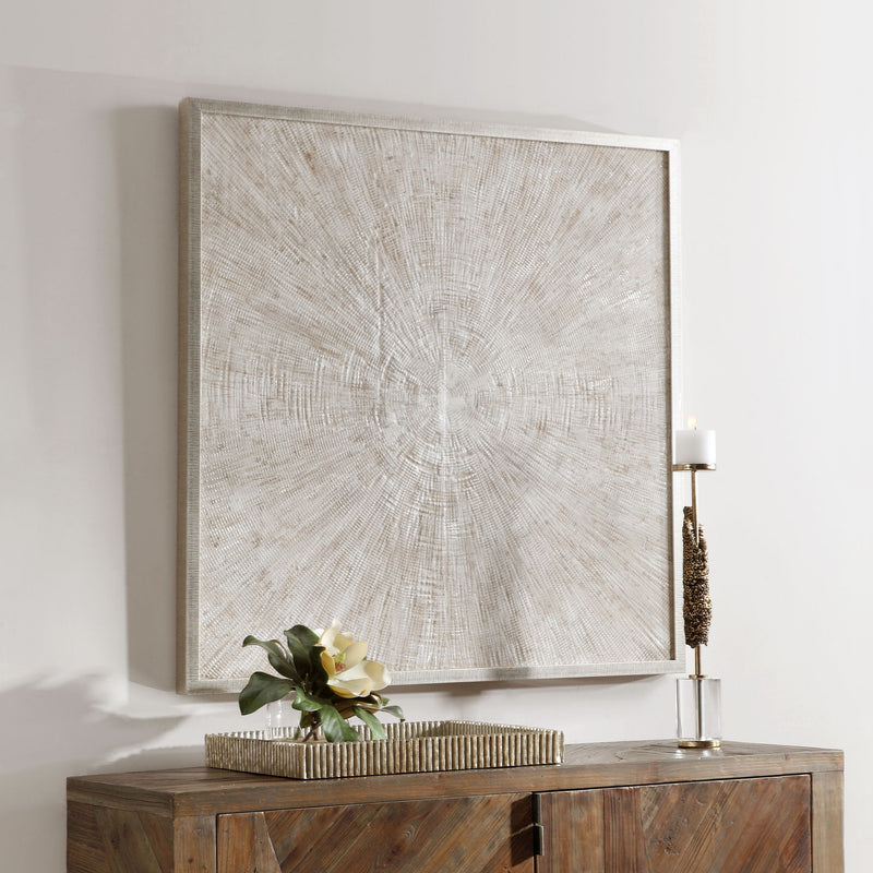 Abstract pearl silver canvas art by Uttermost featuring mesmerizing abstract design on a sleek canvas surface.