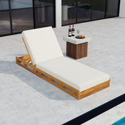 Premium Acacia Wood Lounge Chaise Set With Water Resistant Cushions, Adjustable Recline - Cream / Teak - R&R Furniture Gallery (Fountain Valley, CA)