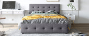 DreamHaus upholstered storage platform bed with classic headboard and built-in drawers, no box spring needed, in a cozy bedroom setting.