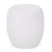 Outdoor lightweight concrete side table in antique white by Noble House, showing a sleek, modern design for outdoor use.