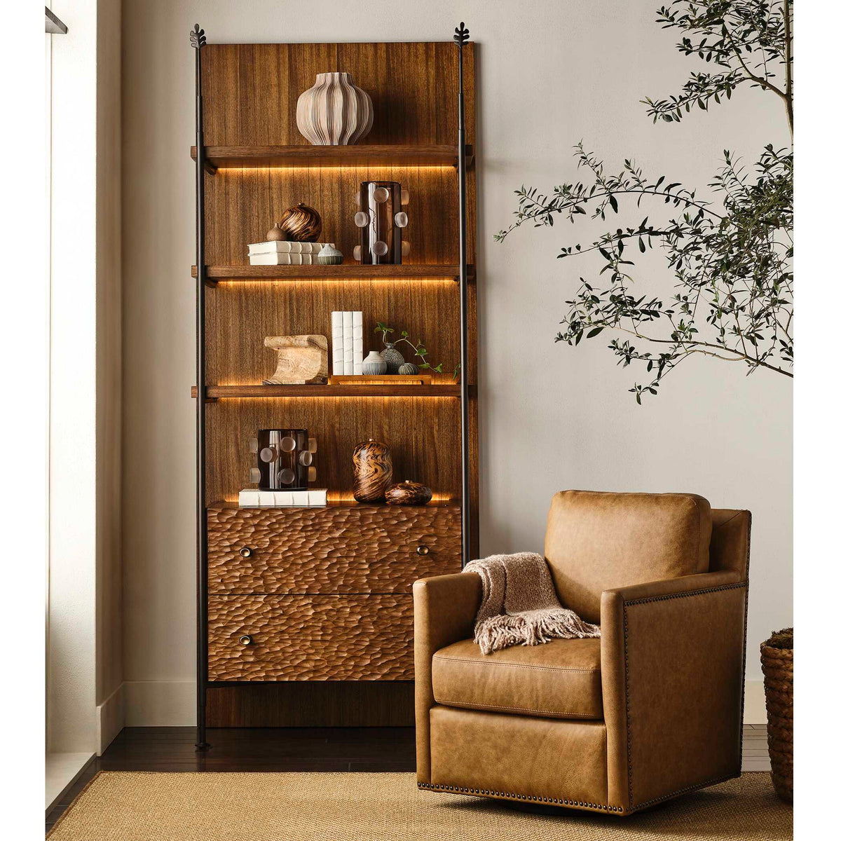 Sapling - Lighted Storage Etagere - Dark Brown