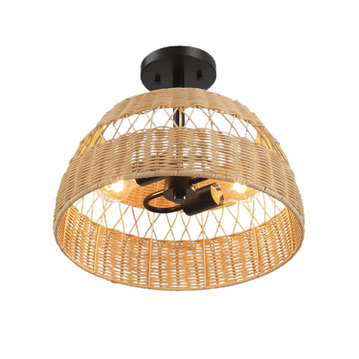 Twinkle - Double Lights Semi Flush With Shade - Black / Rattan - R&R Furniture Gallery (Fountain Valley, CA)