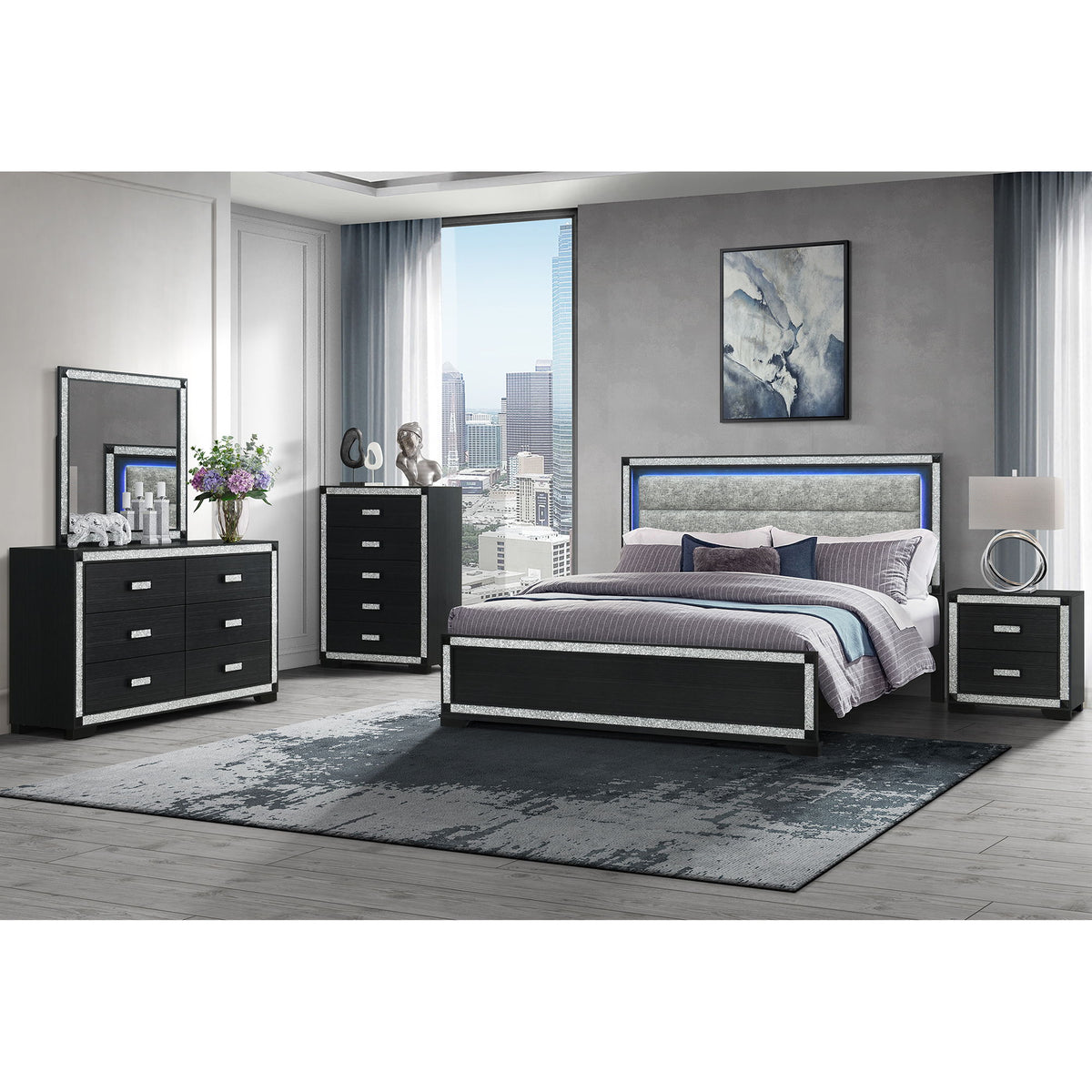 Soulmarie - Bed With LED Lighting And Padded Headboard