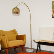 Oasis - Long Arm Gold Adjustable Floor Lamp With Round Marble Base - Gold / White Marble - R&R Furniture Gallery (Fountain Valley, CA)