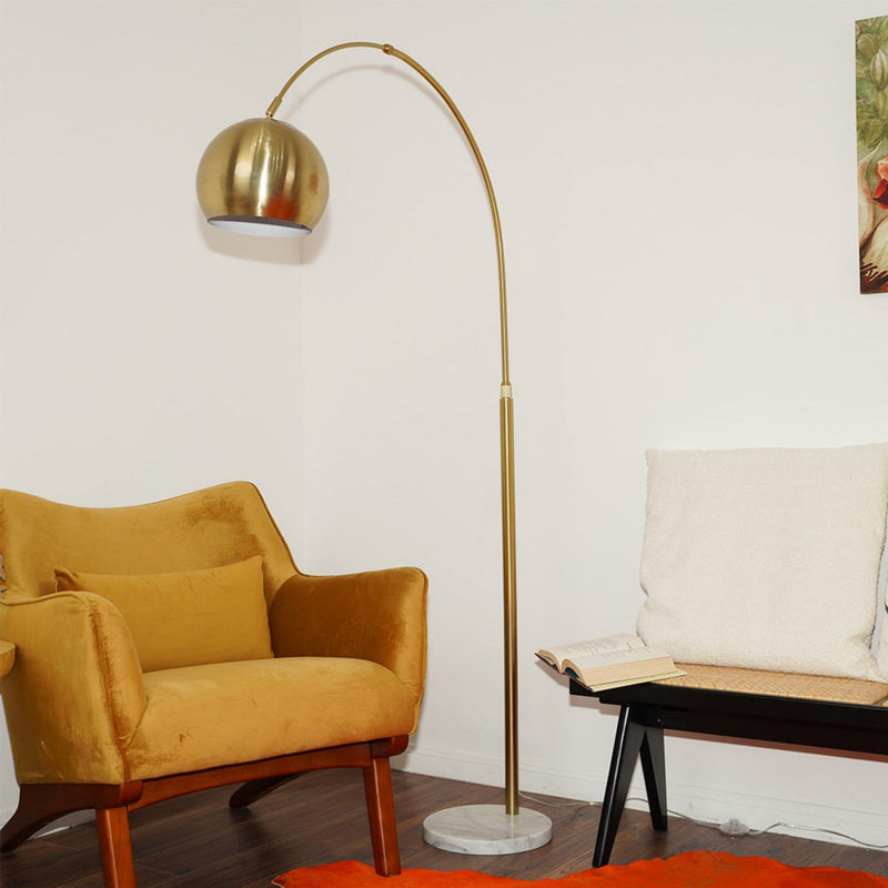 Oasis - Long Arm Gold Adjustable Floor Lamp With Round Marble Base - Gold / White Marble - R&R Furniture Gallery (Fountain Valley, CA)