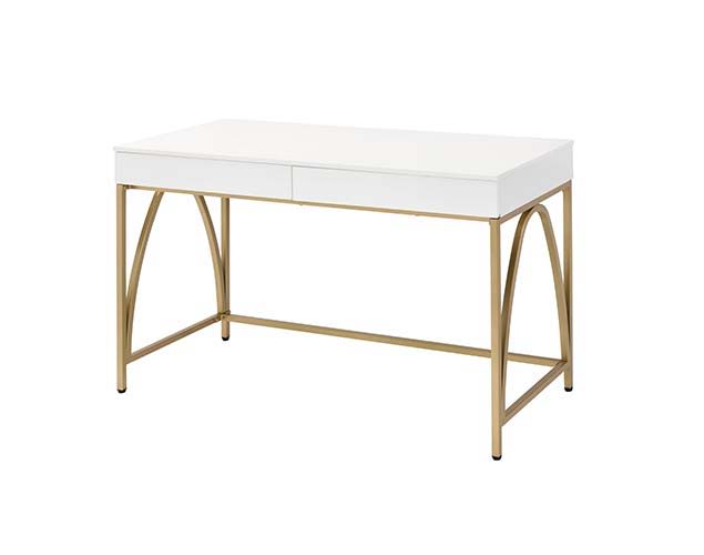 Lightmane - Vanity Desk (Same 92660) - White High Gloss & Gold - R&R Furniture Gallery (Fountain Valley, CA)