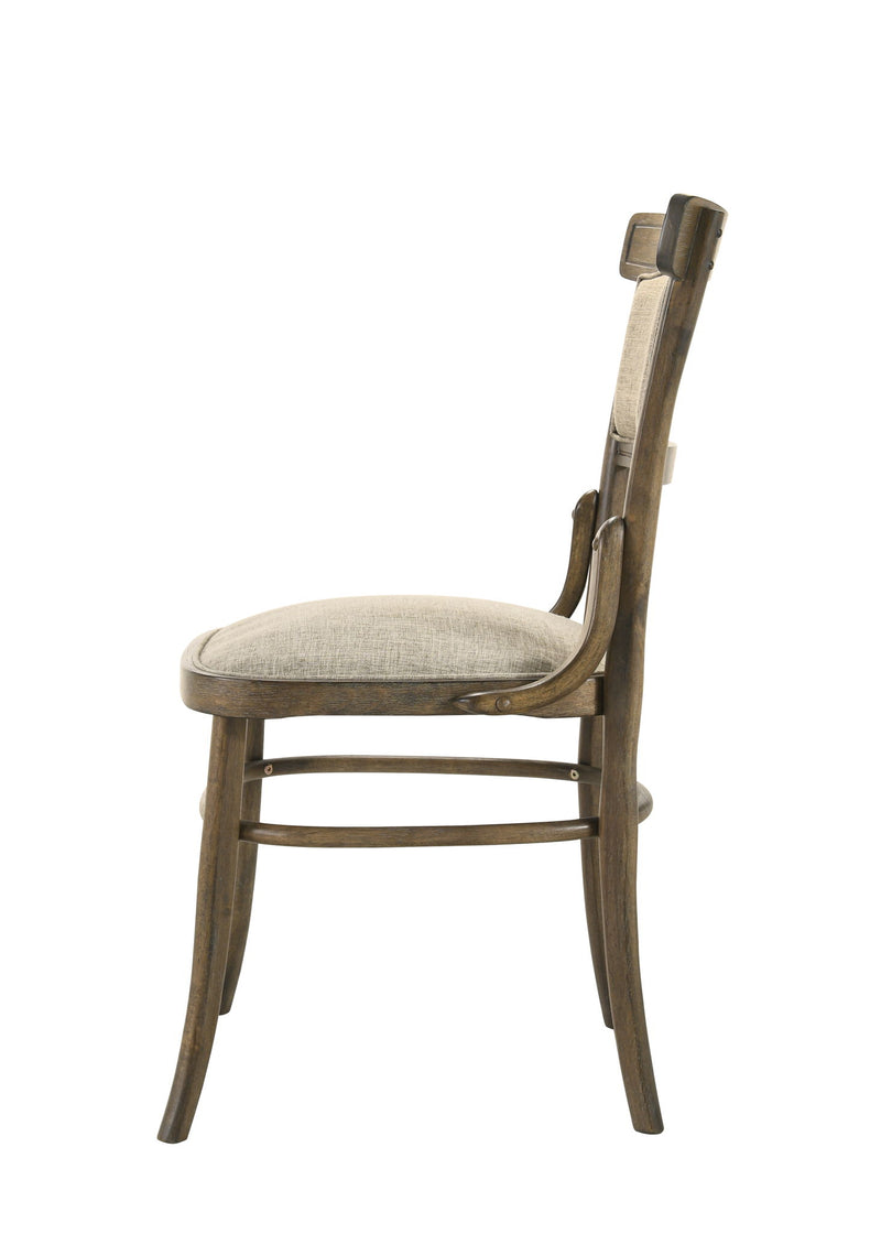 Set of two vintage walnut Bistro wide dining chairs with cushions by Lilola Home, featuring wooden frames and upholstered seats.