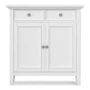 Simpli-Home Amherst accent storage cabinet with closed doors and wooden finish, ideal for living room or hallway storage.
