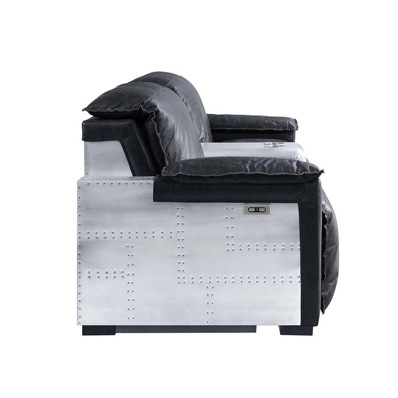 Misezon - Power Motion Recliner - Black Top Grain Leather & Aluminum - R&R Furniture Gallery (Fountain Valley, CA)