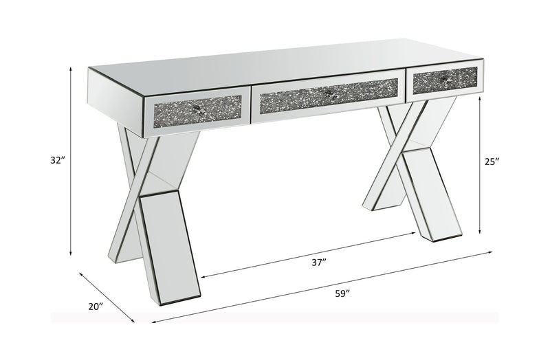 Noralie - 32" Writing Desk - Mirrored & Faux Diamonds - R&R Furniture Gallery (Fountain Valley, CA)