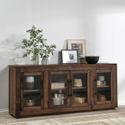 Natural wood Jett 4-door cabinet by Classic Home, showcasing a sturdy buffet with a sleek design and four spacious doors.