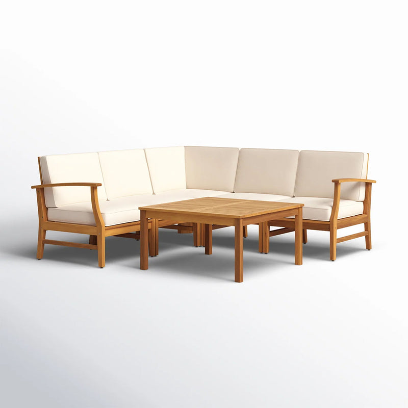 Noble House Perla 6-piece outdoor sofa set with cushioned seats and coffee table, designed for patio and garden relaxation.