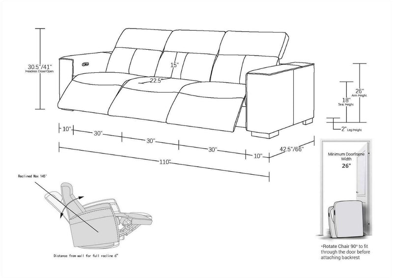 1208 - 3 Power Reclining Sofa