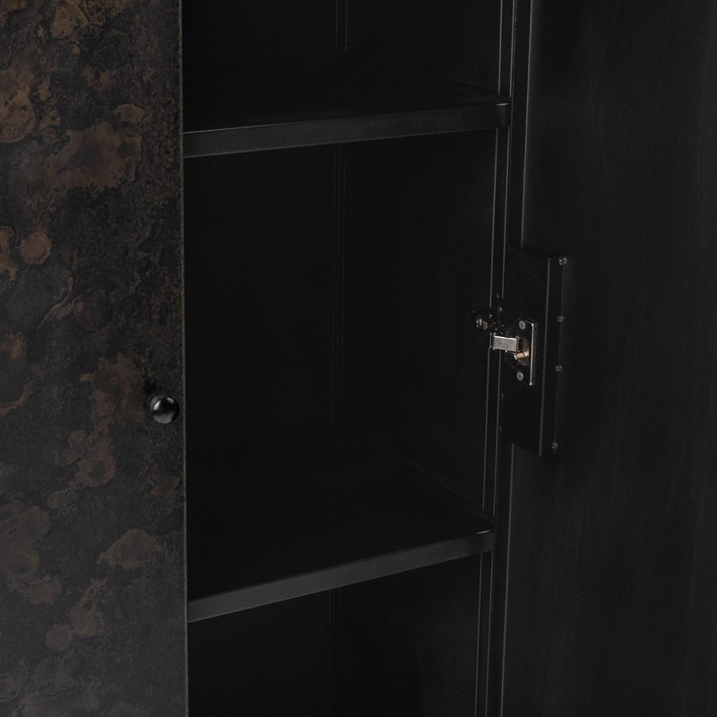 Rust Noir tall accent cabinet by Classic Home, featuring sleek storage with a modern, minimalist design and durable construction.