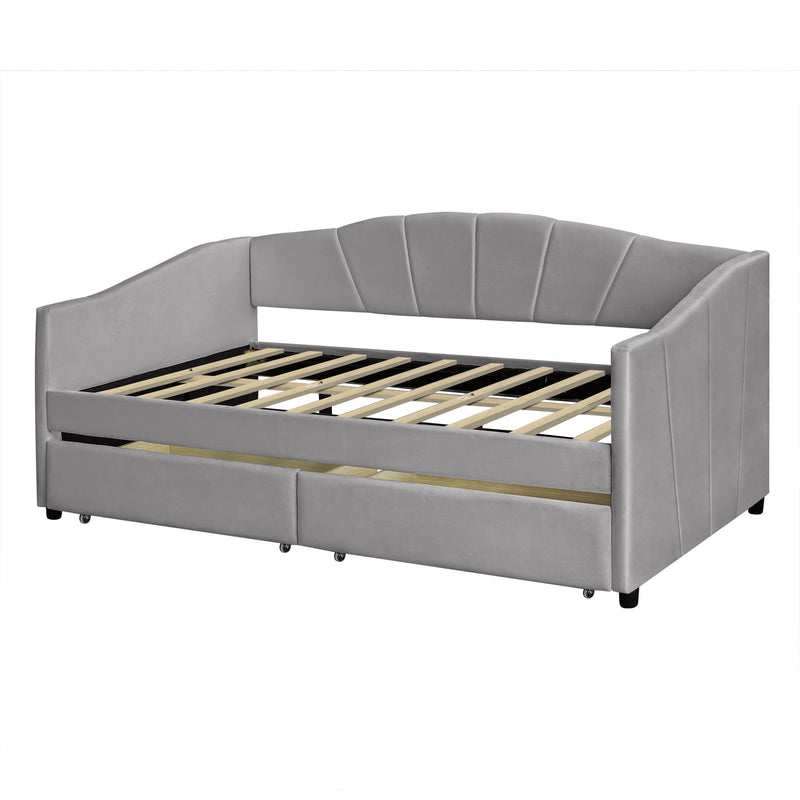 Upholstered Daybed With Two Drawers And Wood Slat - R&R Furniture Gallery (Fountain Valley, CA)